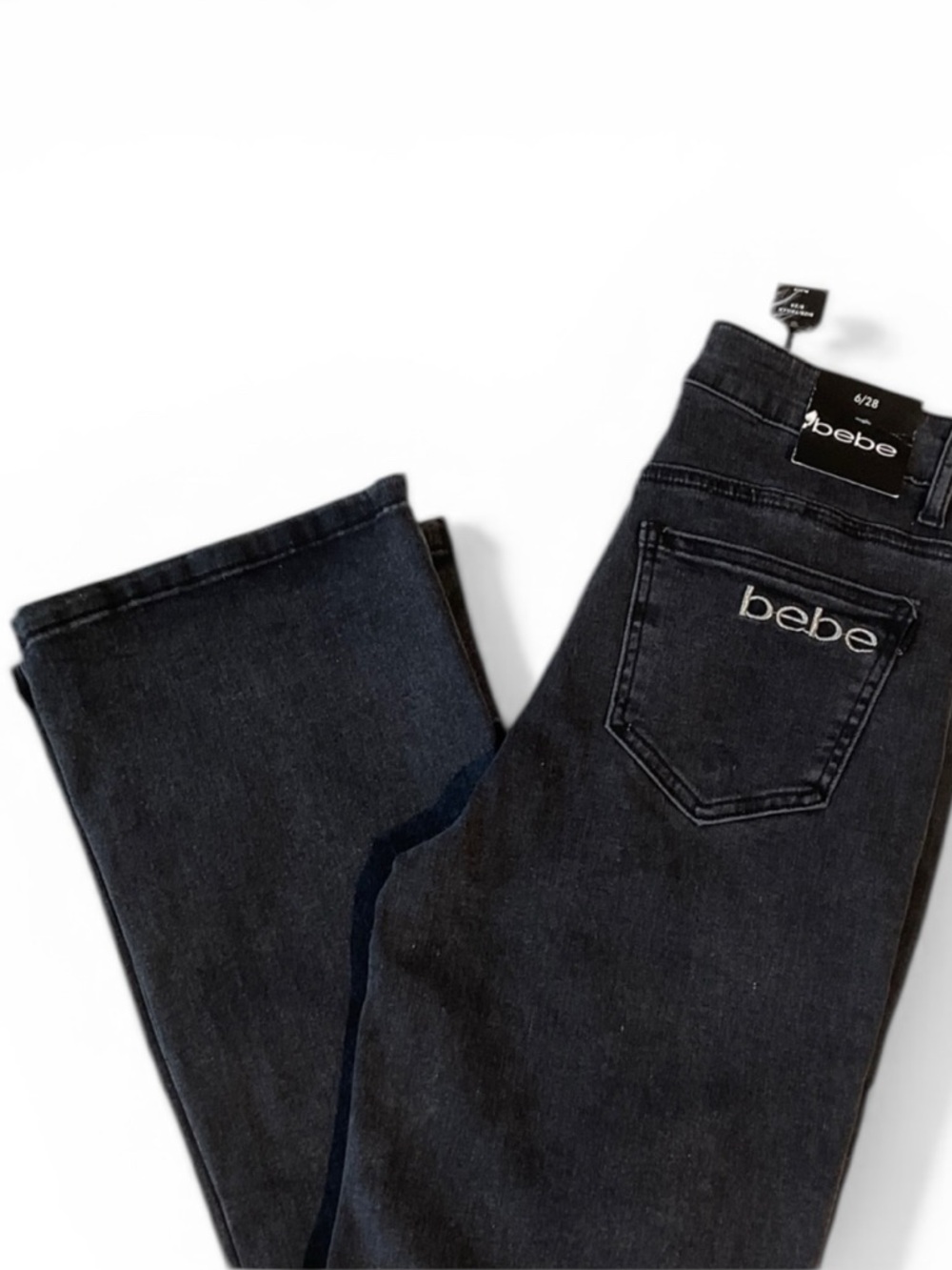 bebe Women's Bootleg High-Rise Jeans in Washed Black Size 6/28